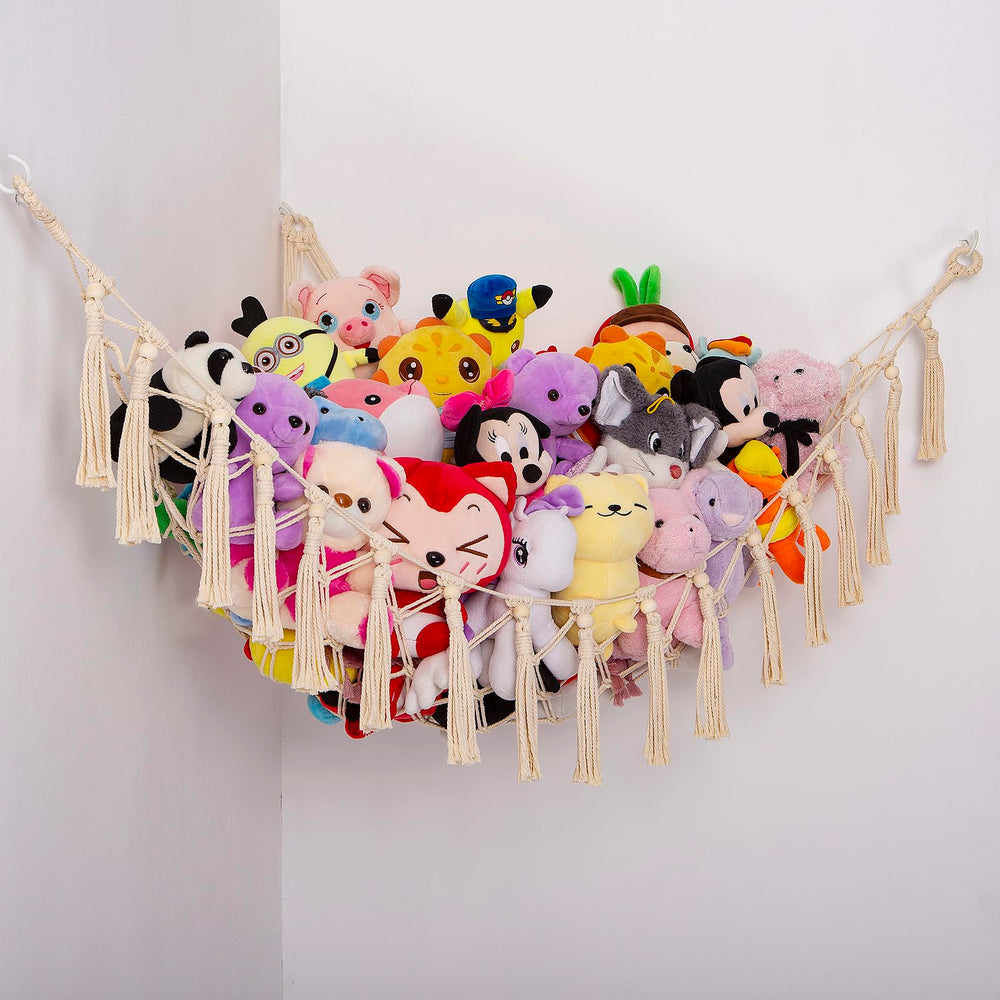 YKBU stuffed animals hammock in cream corner holds plush toys neatly and saves floor space