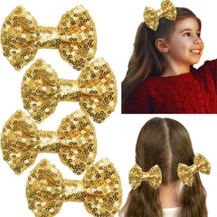 YLOIJO gold glitter hair bow front view for sparkling styling