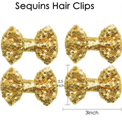 YLOIJO gold glitter hair bow side view showing sequin shine for daily wear