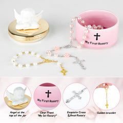 YLOLUL Rosary beads with white rose beads and a golden cross for gentle prayer moments.
