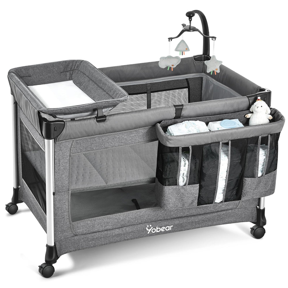 Yobear 4-in-1 bassinet and mattress beside parent for newborn comfort