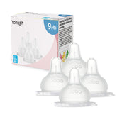 YOHKOH baby nipple, wide-neck close-up, soft silicone feel for natural latch and comfort.