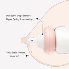 YOHKOH glass bottle with pressure-regulating valve on nipple for smooth feeds