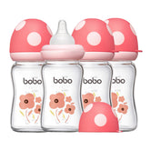 YOHKOH natural glass baby bottle with wide neck for easy filling and cleaning.