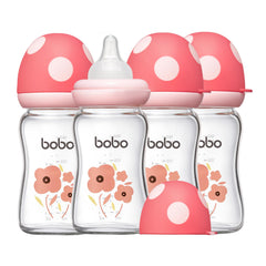 YOHKOH natural glass baby bottle with wide neck for easy filling and cleaning.