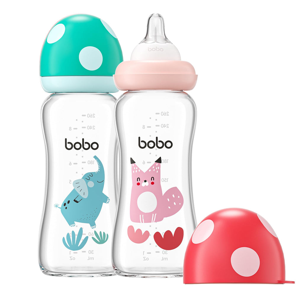 YOHKOH natural glass baby bottle with wide neck for easy cleaning and filling