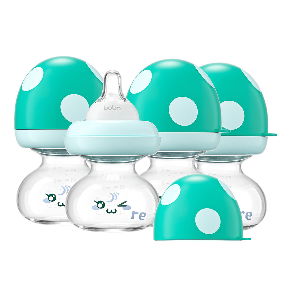 YOHKOH newborn glass bottle with blue wide-neck for easy cleaning