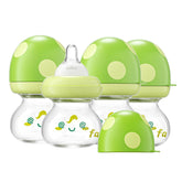 YOHKOH newborn glass bottle with wide neck and green cap supports easy cleaning.