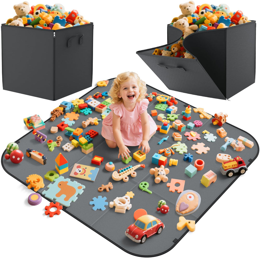 YOHOOLYO 2-in-1 toy storage play mat folded for compact storage
