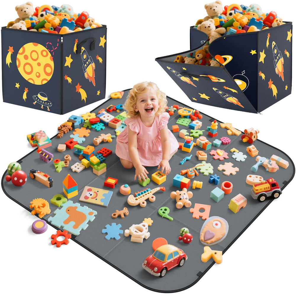 YOHOOLYO 2in1 toy storage cube with a sturdy zipper for quick cleanup.