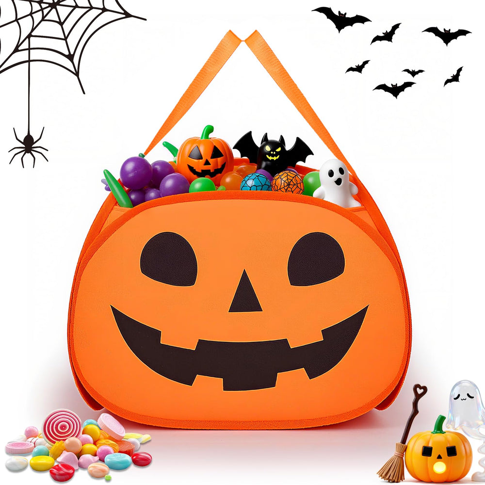 YOHOOLYO 95L pumpkin basket front view shows ample space for candy collection.
