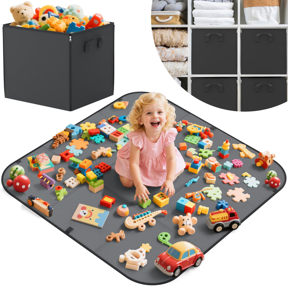 YOHOOLYO 2 In 1 toy storage play mat cube box closed for tidy storage.