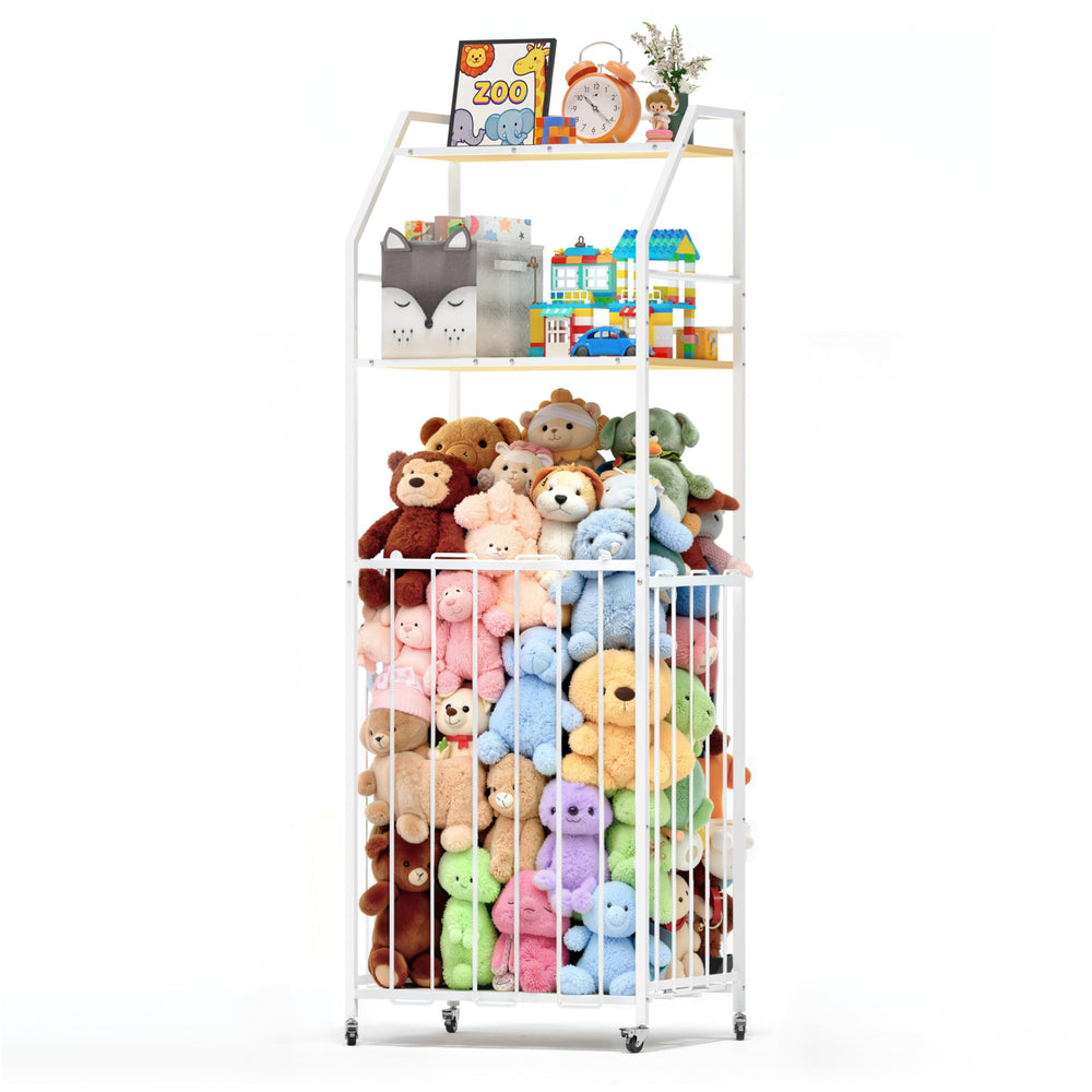 Yoimori 3-tier front view shows organized plush storage