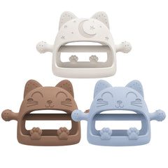 YomauiYee cartoon cat teether front view promotes comforting teething relief.