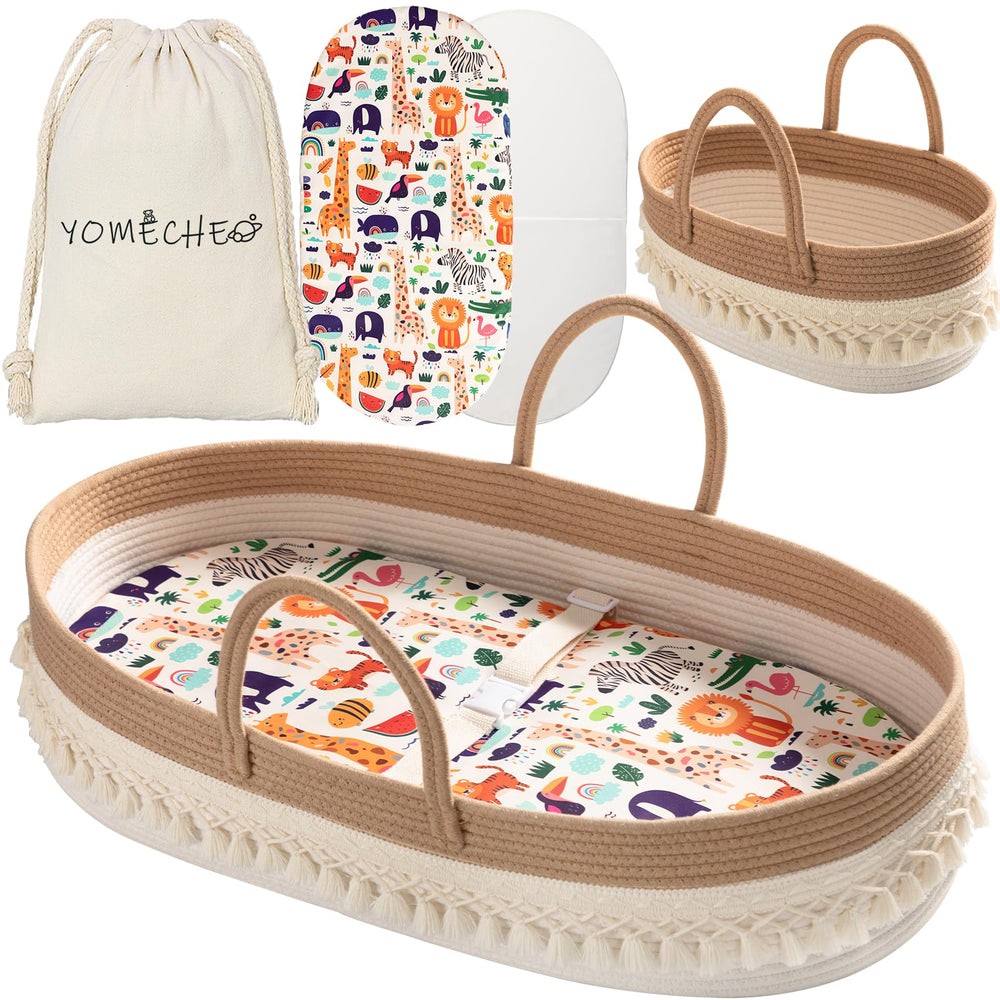 YOMECHEO baby changing basket with boho design for stylish diaper changes.