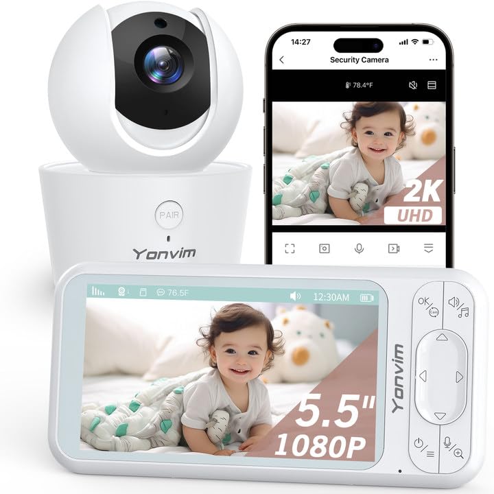 Yonvim 2K camera view with daytime clarity and infrared night vision for parents
