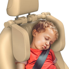 Yoocaa adjustable car headrest pillow on a car seat, offering neck support during long drives.