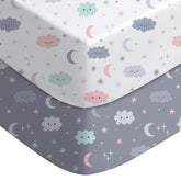 Yoofoss cloud baby crib sheets 2-pack on a standard crib mattress for gentle sleep