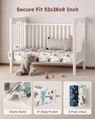 Yoofoss two-pack crib sheets are machine washable for easy, quick changes.