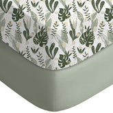 Yoofoss banana leaves green crib sheet with soft microfiber for baby comfort.
