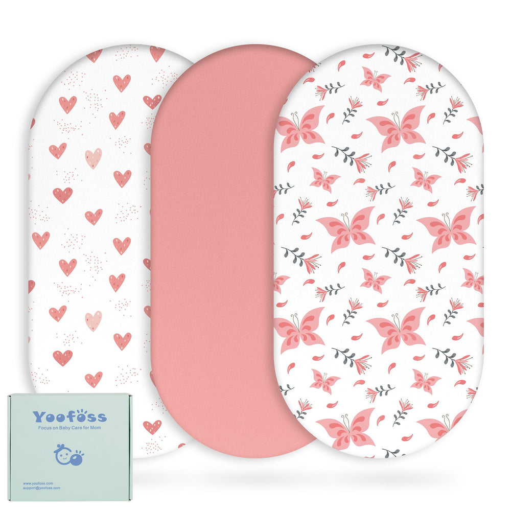 Yoofoss bassinet sheets 3-pack prints offer soft, breathable comfort for baby naps.