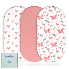Yoofoss bassinet sheets 3-pack prints offer soft, breathable comfort for baby naps.