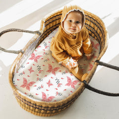 Yoofoss bassinet sheets closeup fabric reveals silky microfiber gentle against delicate skin.