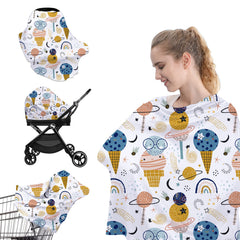 Yoofoss Car Seat Cover shields baby from sun and wind while out shopping.