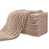 Yoofoss muslin burp cloths pack shot showing 10-pack in brown fabric for daily use