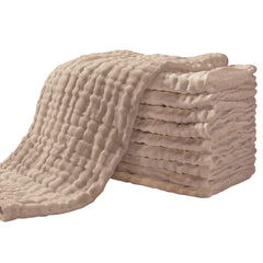Yoofoss muslin burp cloths pack shot showing 10-pack in brown fabric for daily use
