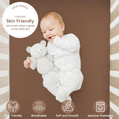 Yoofoss muslin crib sheets close-up showing ultra-soft fabric and gentle touch