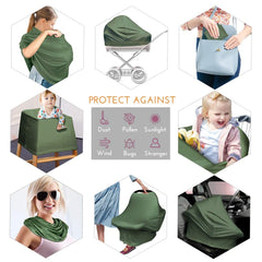 Yoofoss Nursing Cover car seat cover provides canopy-like protection on outings.