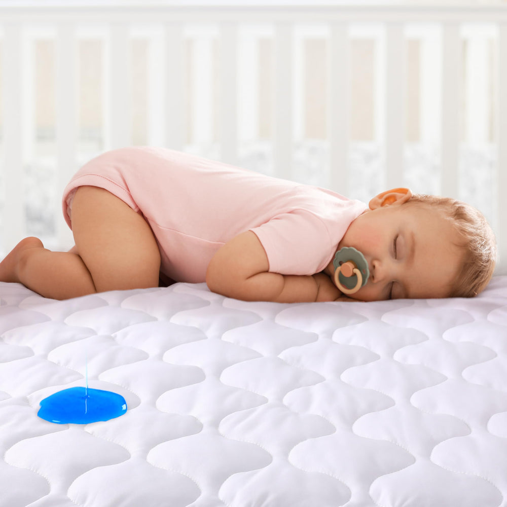 Yoofoss quilted pack and play protector in soft fabric for baby's delicate skin.