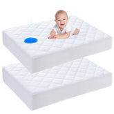 Yoofoss pack and play mattress protector on standard 39x27 bed, protects against spills