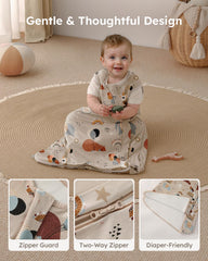 Yoofoss sleep sack bottom opens fully for quick diaper changes.
