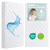 Yoofoss waterproof crib mattress protector two-pack on display showing full coverage