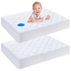 Yoofoss waterproof mini crib mattress protector 2-pack shown for baby sleep surface comfort