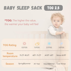 Yoofoss wearable sleep sack worn by a baby, warm and comfy.