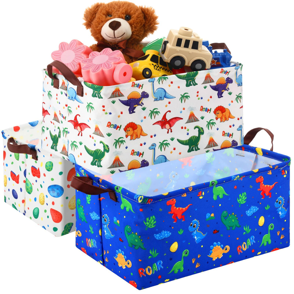 Yoojahow dinosaur storage baskets in canvas with leather handles for easy organization