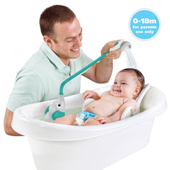 Yookidoo bath shower head front view highlights trunk sprayer design for easy rinsing.