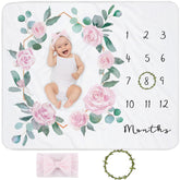 Yoothy baby monthly milestone blanket with pink headband for adorable month-by-month photos