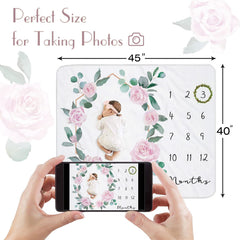 Yoothy floral wreath growth chart blanket ideal for baby girl photo sessions