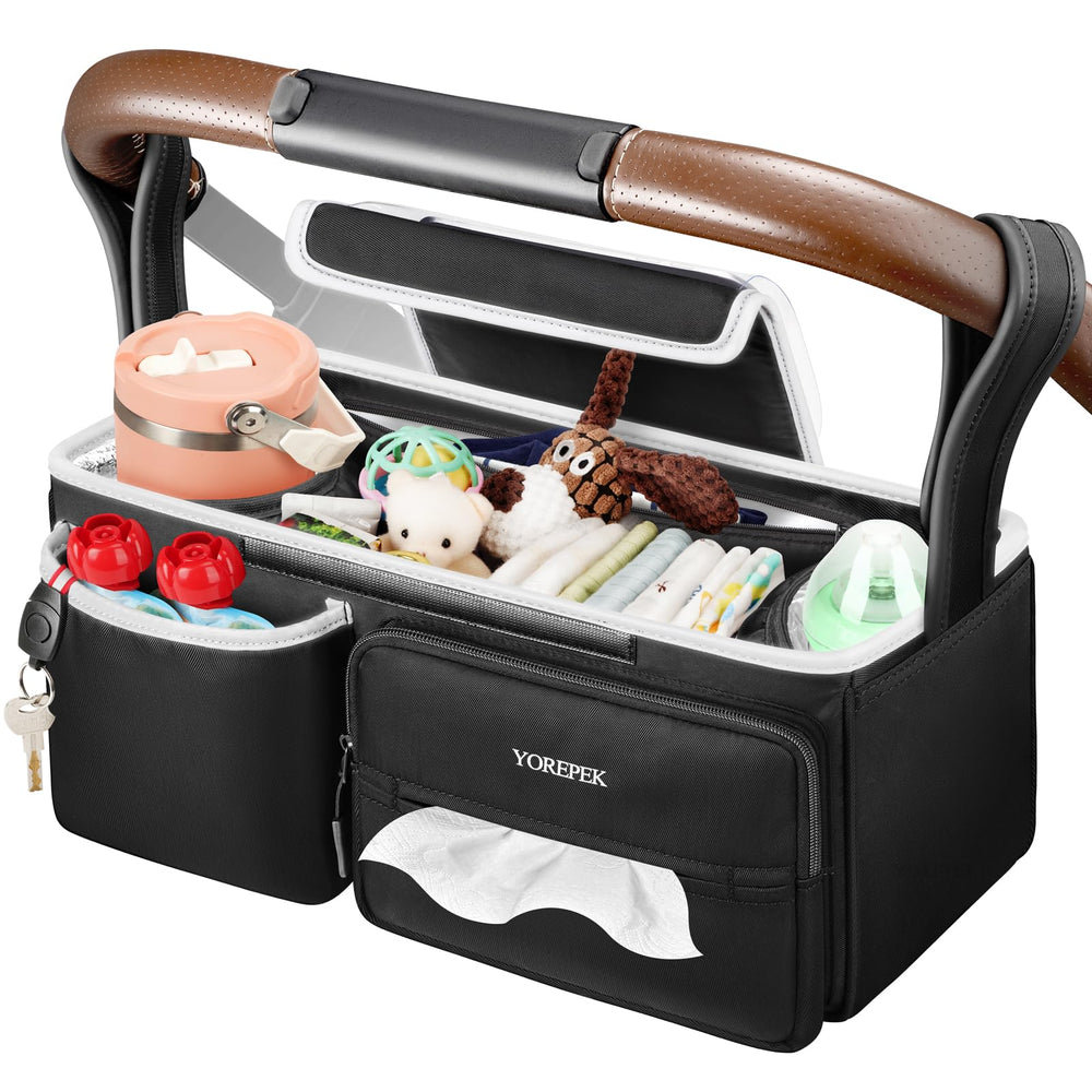 YOREPEK spacious stroller caddy main compartment for baby essentials