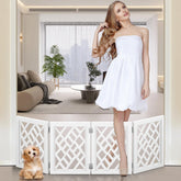 YORWHIN cut-out 16-inch dog gate with decorative pattern for small breeds and airflow.