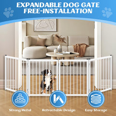 YORWHIN foldable pet gate expands to 51 inches for wide doorways.