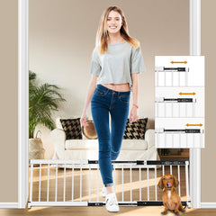 YORWHIN white metal dog gate folded for compact storage after use.