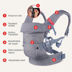 YOU+ME easy-sharing-harness lets you swap wearers without removing baby.