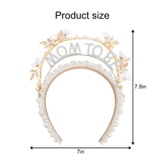 YOUAME ivory pearl headband with floral accents, ideal for baby shower photos