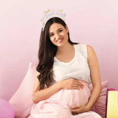 YOUAME floral headband with cream pearls, a charming photo prop for baby showers