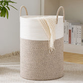 YOUDENOVA woven rope laundry hamper, round tall brown basket, keeps blankets and clothes organized.